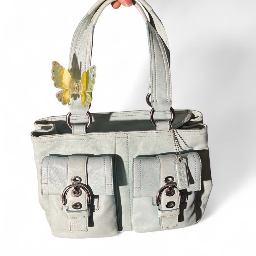 Coach Women's Light blue Leather Tote with Front Pockets